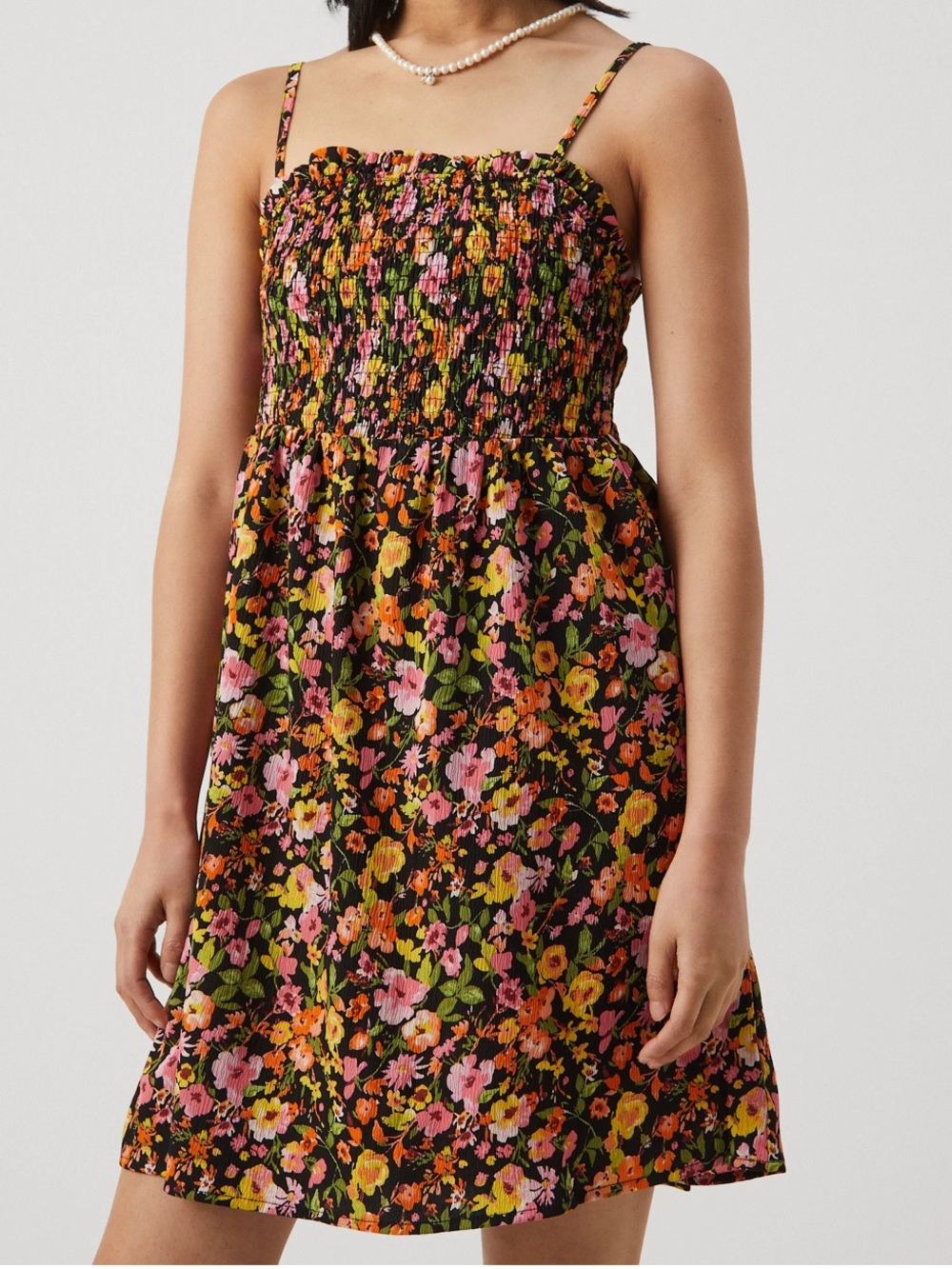 Vero Moda Black Floral Sundress with Pink & Yellow Blooms